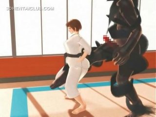 Hentai karate kochanie kneblowanie na za masywny phallus w 3d